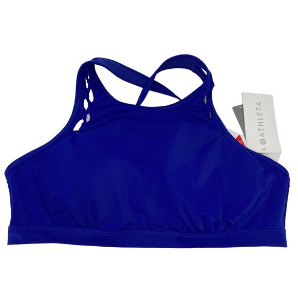 NWT Athleta High Neck Loop Bikini Top 40B/C Bra Cup Sapphire Blue 210979 XL - Picture 3 of 16